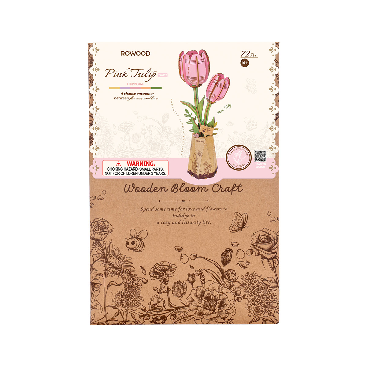 Rowood Pink Tulip TW082 package front and back with hidden bloom craft design