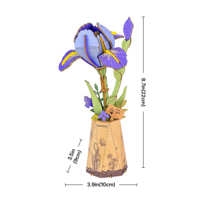 Purple Iris TW121 size graphic showing 25cm height and 10cm width