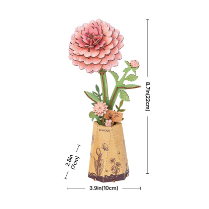 Pink Dahlia TW131 size graphic showing 25cm height and 10cm width