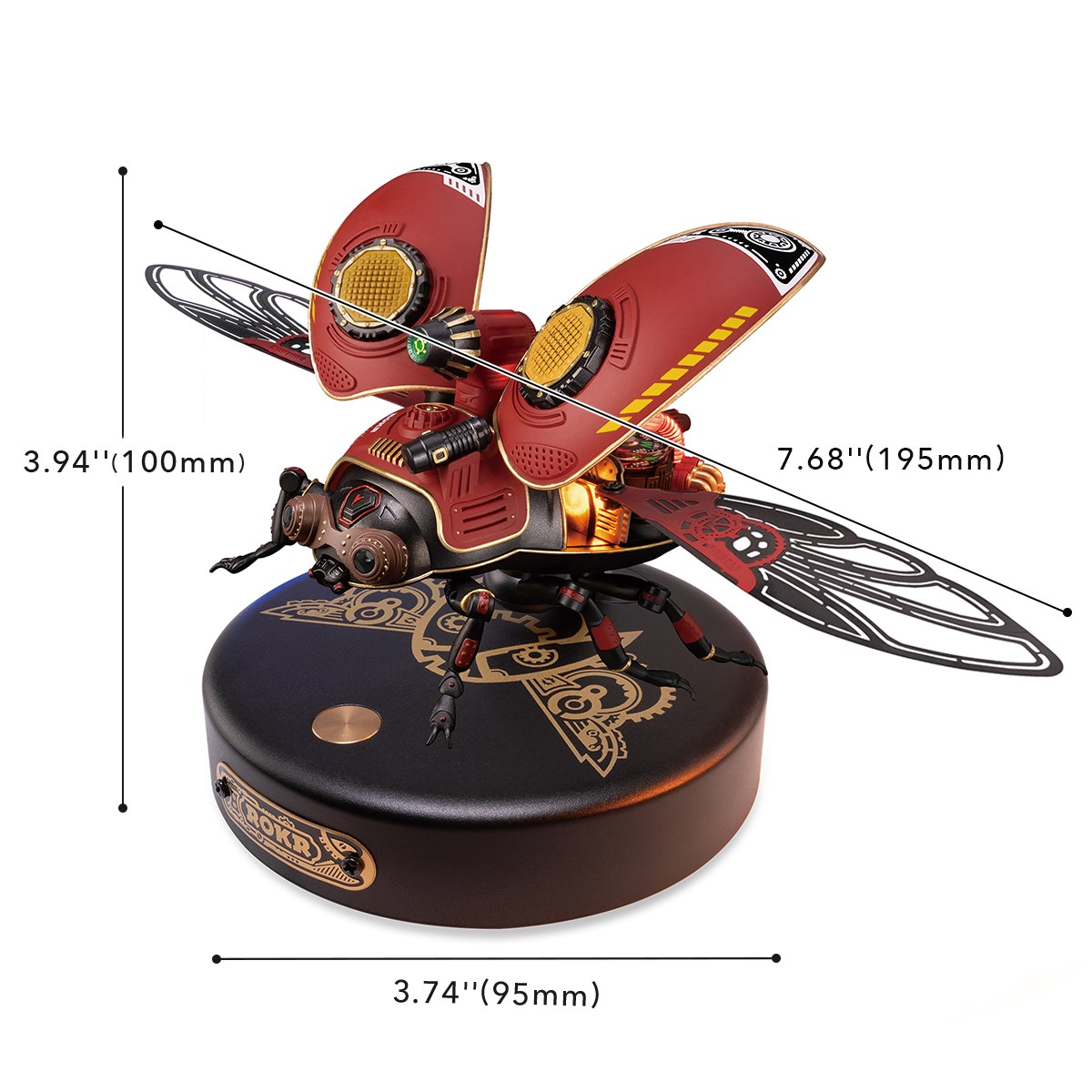 ROKR Scout Beetle MI02 size graphic with assembled dimensions