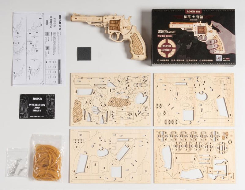 ROKR Corsac M60 Justice Guard parts sheet and accessories laid out for assembly