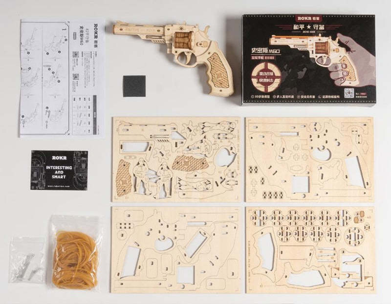ROKR Corsac M60 Justice Guard parts sheet and accessories laid out for assembly