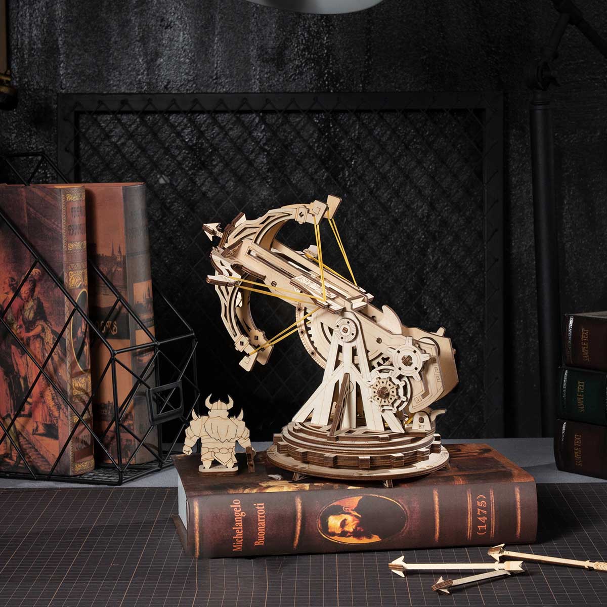 ROKR Siege Heavy Ballista KW401 wooden siege weapon displayed on books