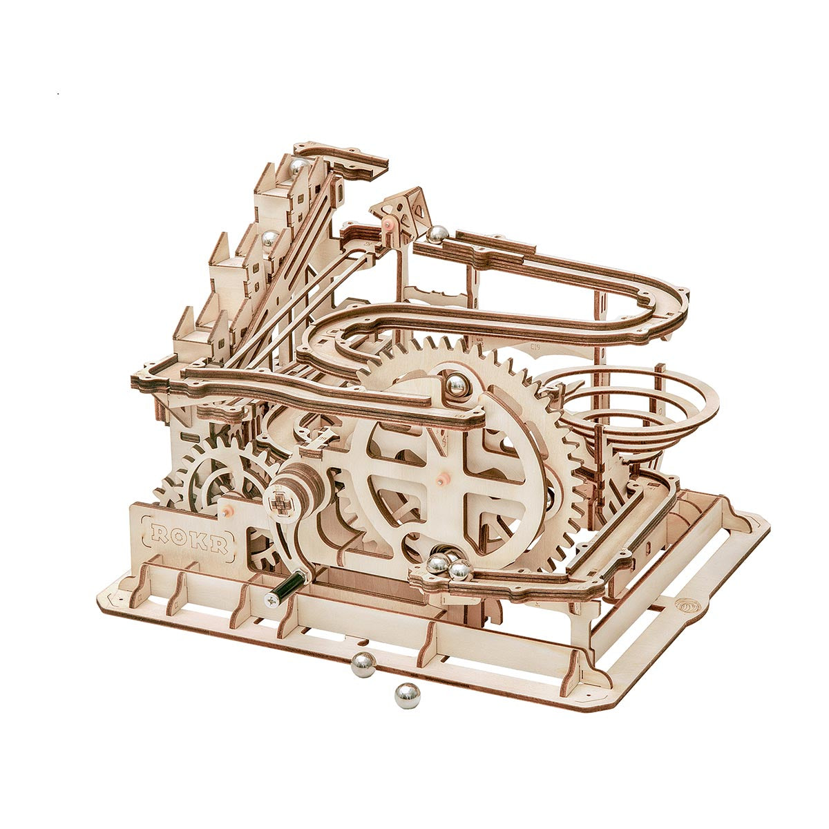 ROKR Marble Parkour LG501 hands building the wooden marble run kit