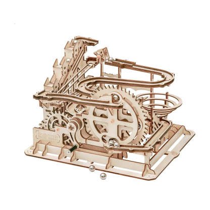 ROKR Marble Parkour LG501 hands building the wooden marble run kit