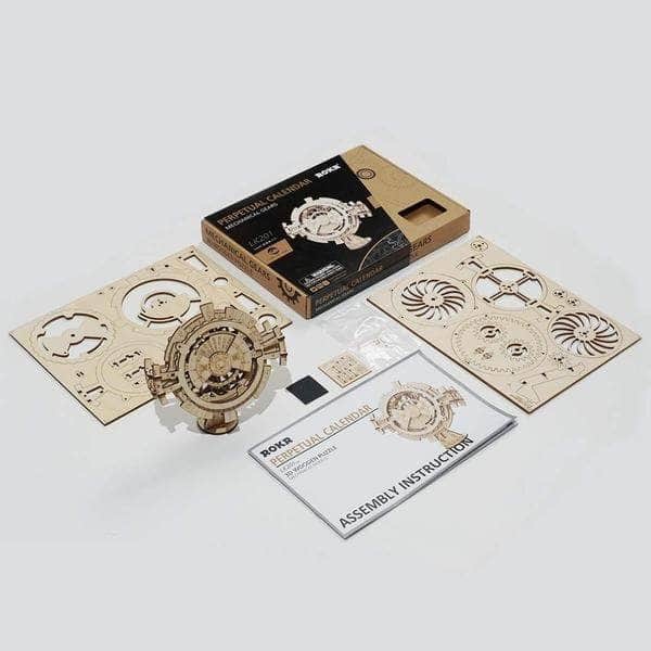 ROKR Calendrier Perpétuel LK201 pièces et emballage disposés sur fond blanc