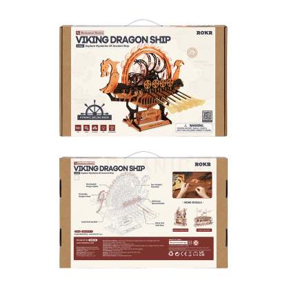 ROKR Viking Dragon Ship LK802 emballage avant et arrière avec détails du produit
