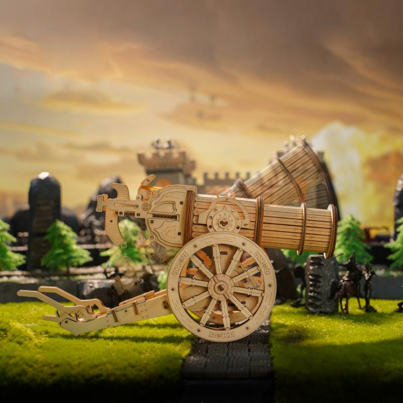 ROKR Wheeled Siege Artillery KW801 side view wooden cannon on grass