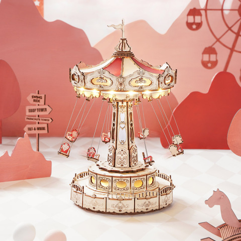 ROKR Swing Ride EA02 carousel model in pink scene
