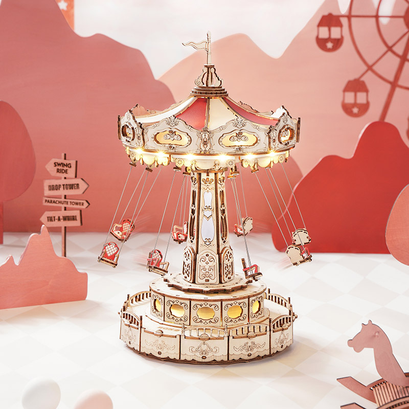 ROKR Swing Ride EA02 carousel model in pink scene