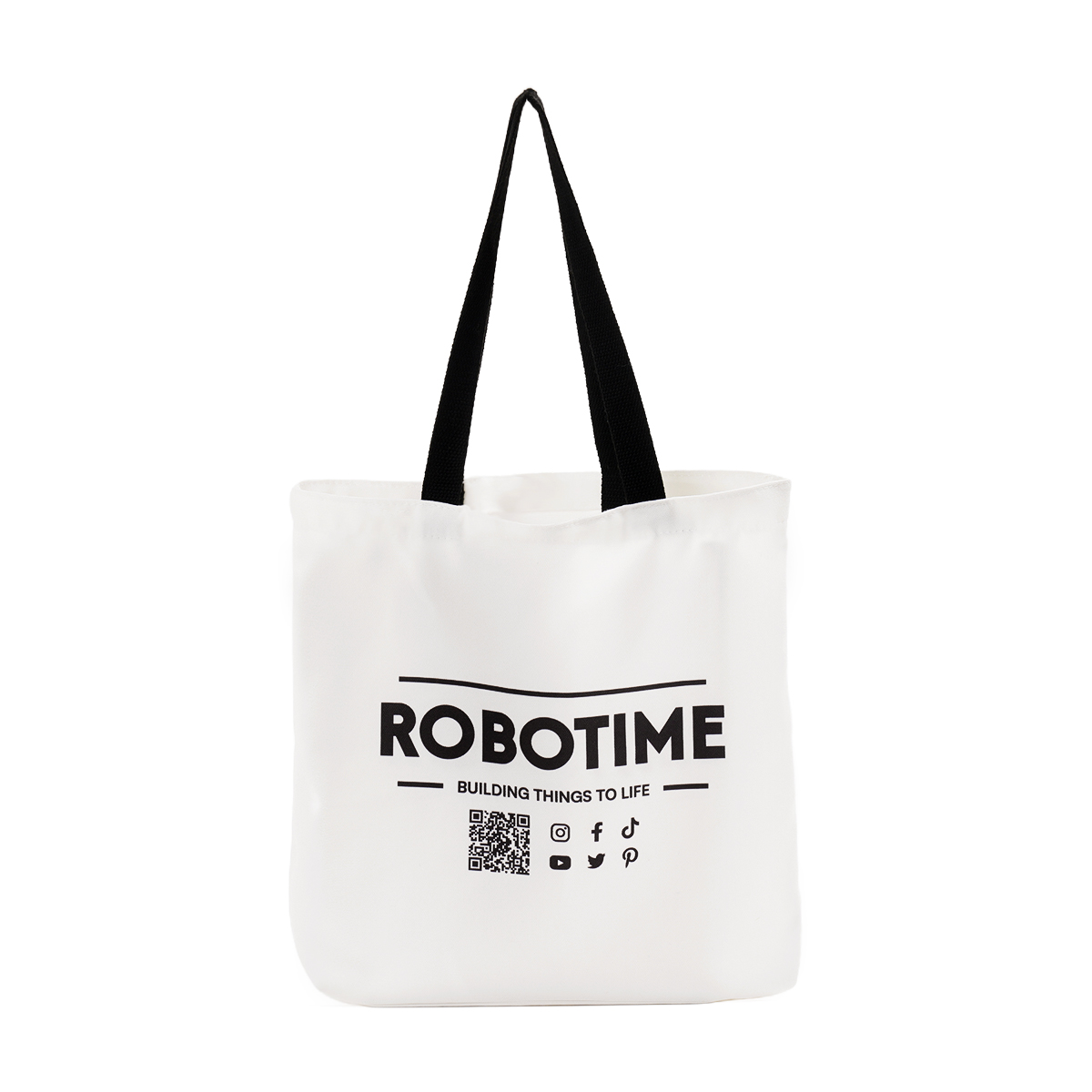 ROBOTIME Canvas Bag back view with ROBOTIME logo print