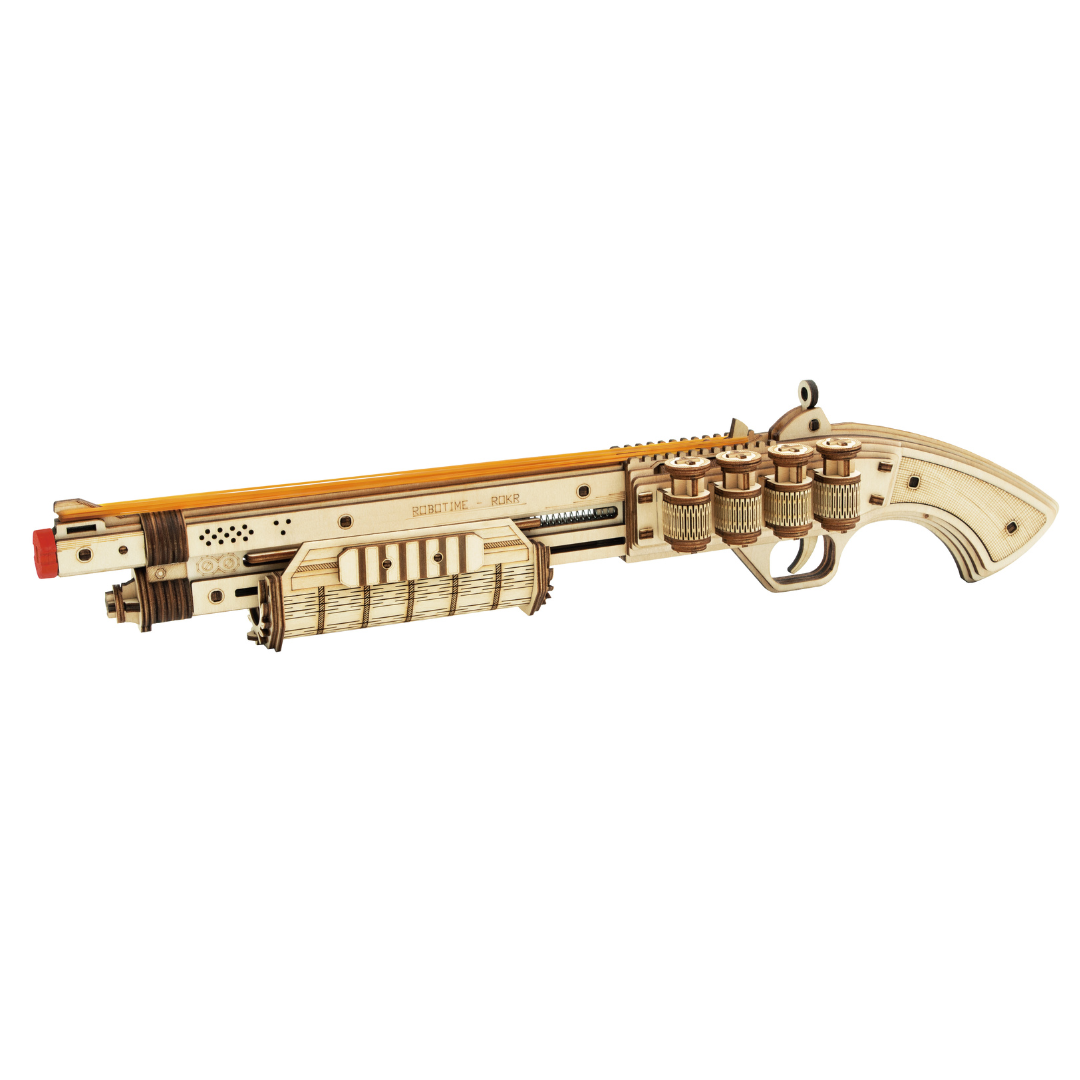 ROKR Terminator M870 LQ501 wooden gun model on white background