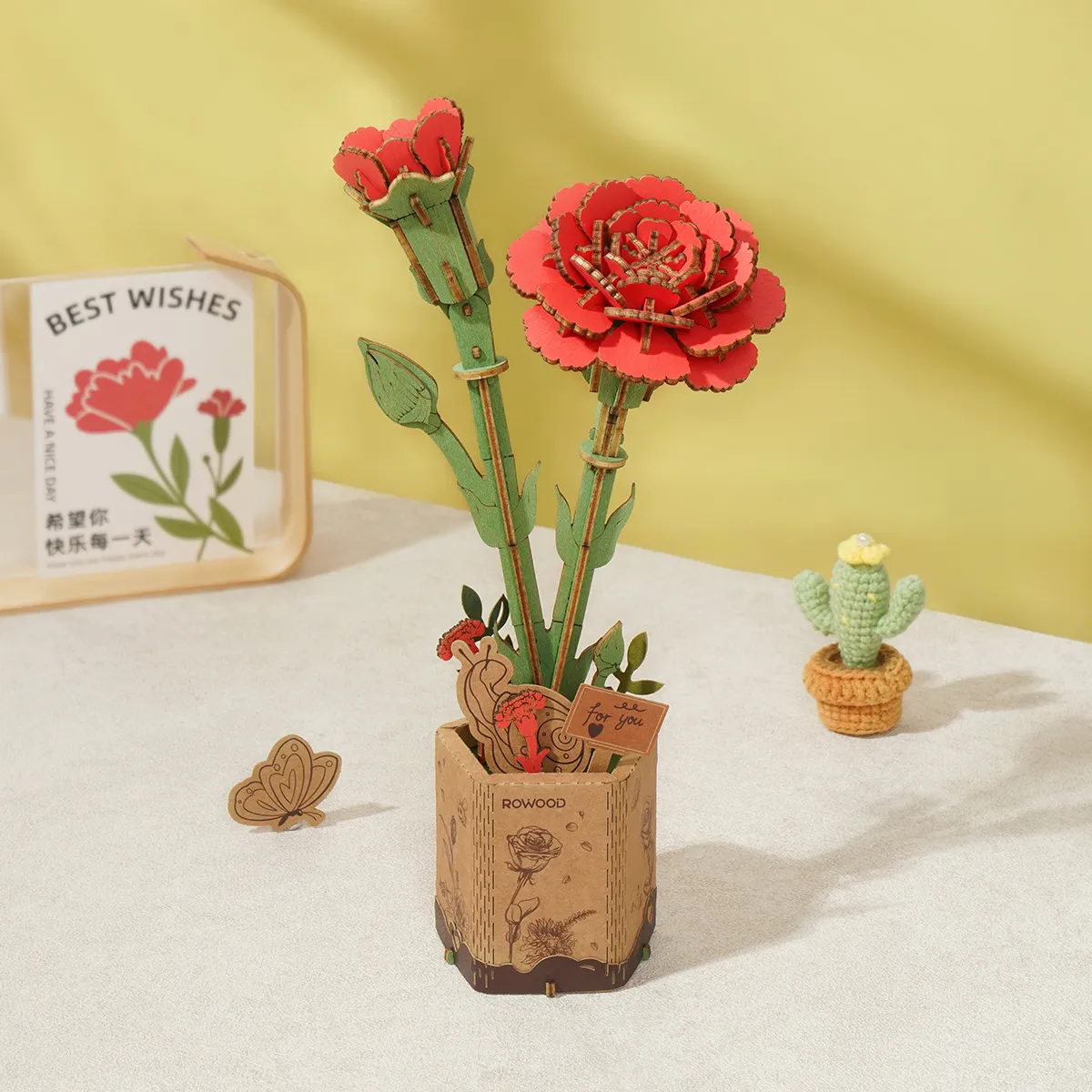 Rowood Red Carnation TW052 wooden flower bouquet product image