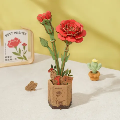 Rowood Red Carnation TW052 wooden flower bouquet product image