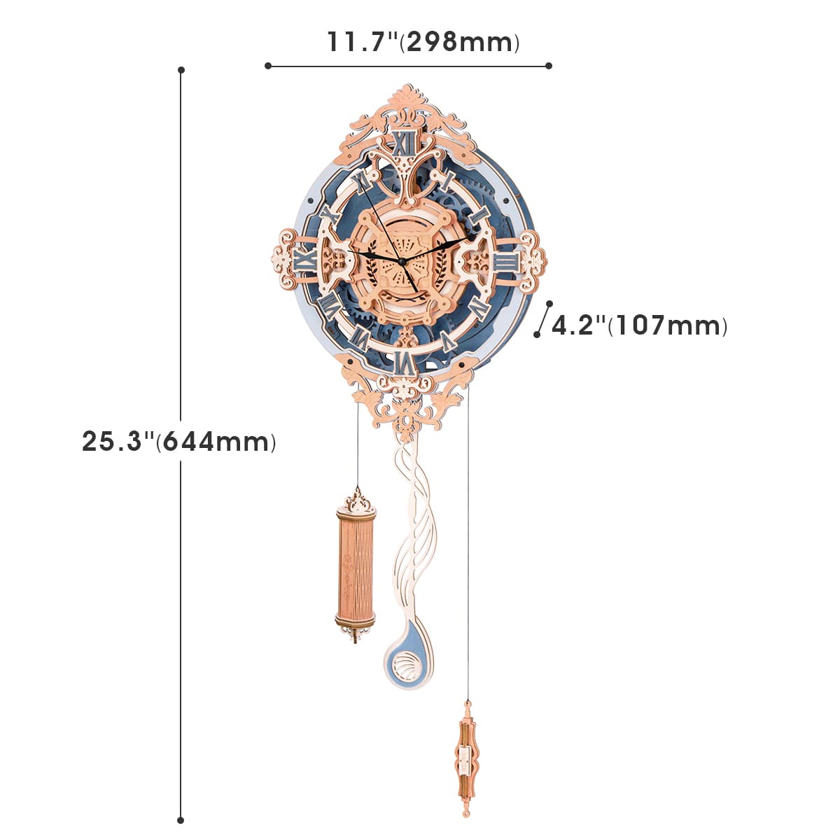 ROKR Romantic Note Wall Clock LC701 size graphic with assembled dimensions