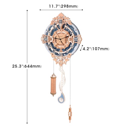 ROKR Romantic Note Wall Clock LC701 size graphic with assembled dimensions