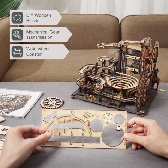 ROKR Marble Night City LGA01 assembly scene with parts sheets and track modules