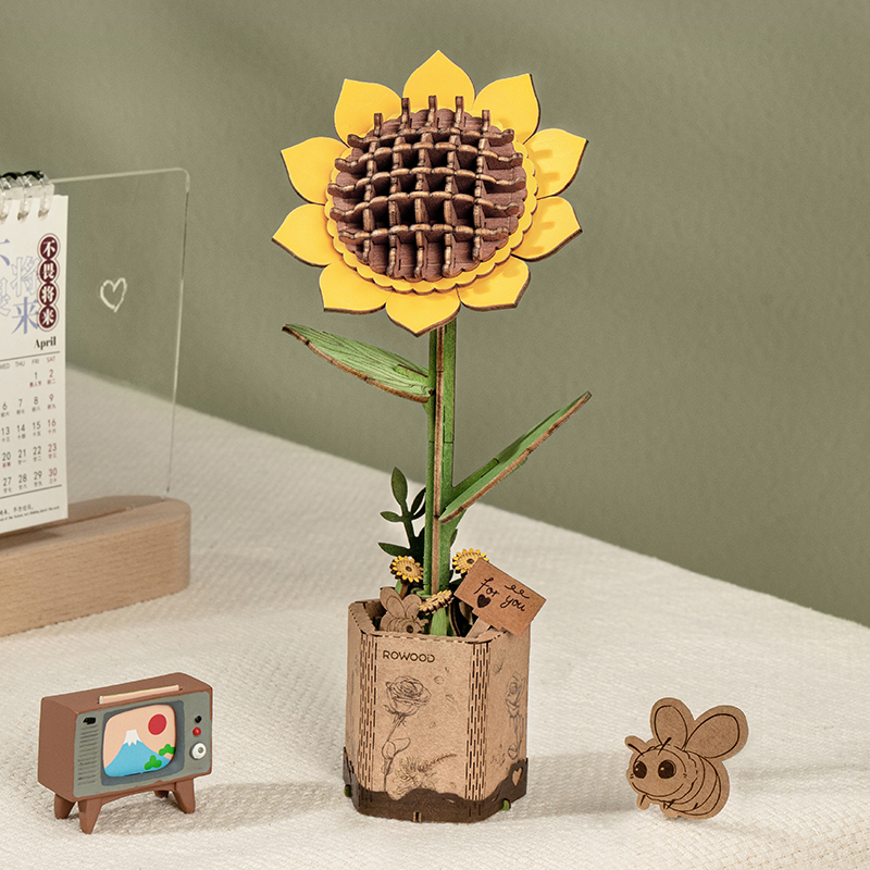 Bouquet de fleurs en bois Rowood, bouquet de tournesols dans un pot carré