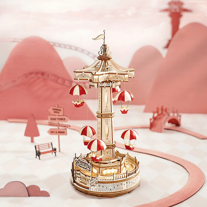 ROKR Parachute Tower EA01 houten muziekdoos model display