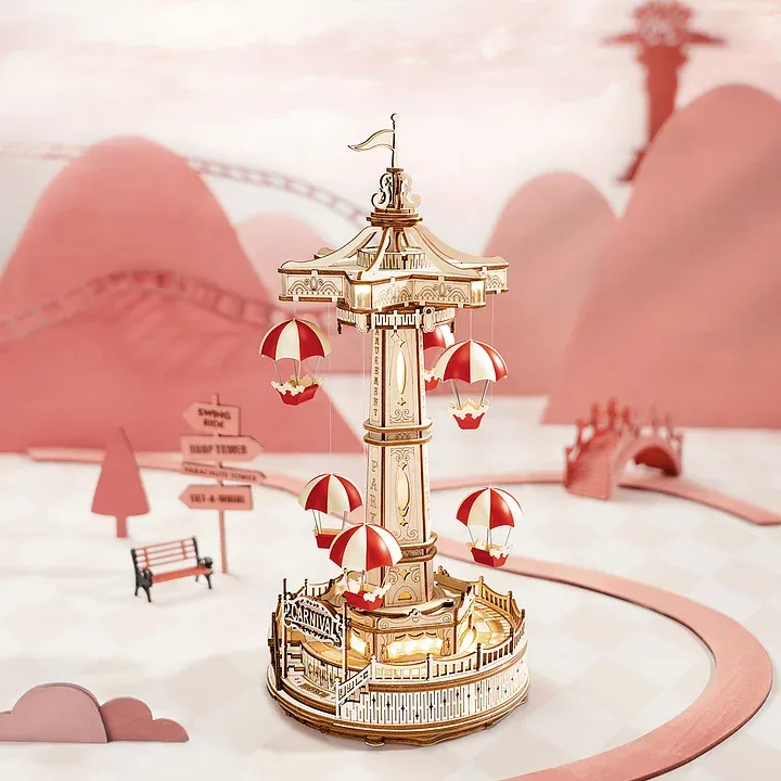 ROKR Parachute Tower EA01 wooden music box model display