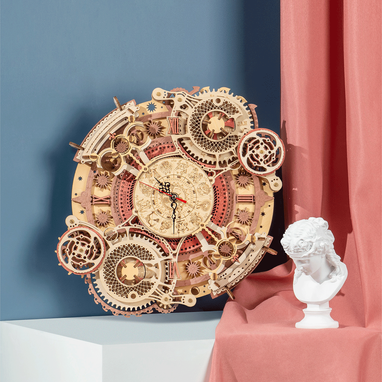 ROKR Zodiac Wall Clock LC601 mechanical time art engine on blue background
