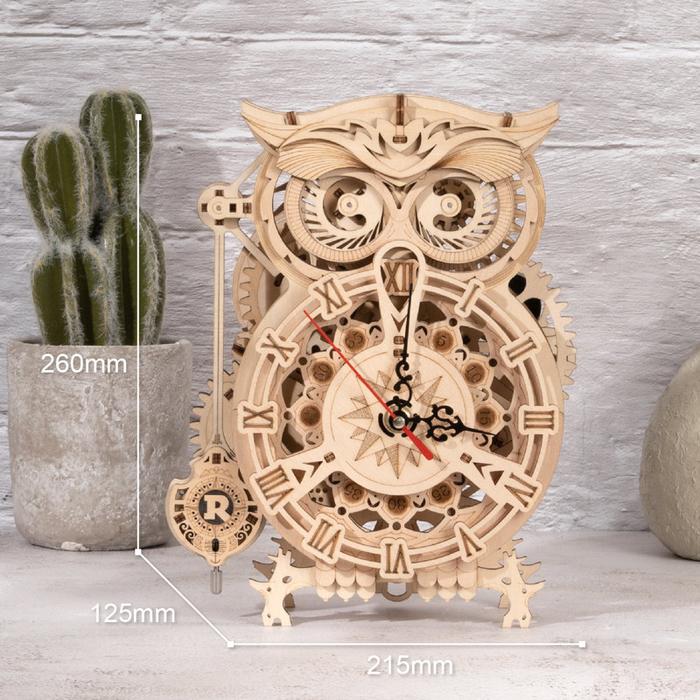 ROKR Owl Clock LK503 assembled owl clock size graphic showing assembled dimensions of 20.6 x 12.8 x 26.5 cm