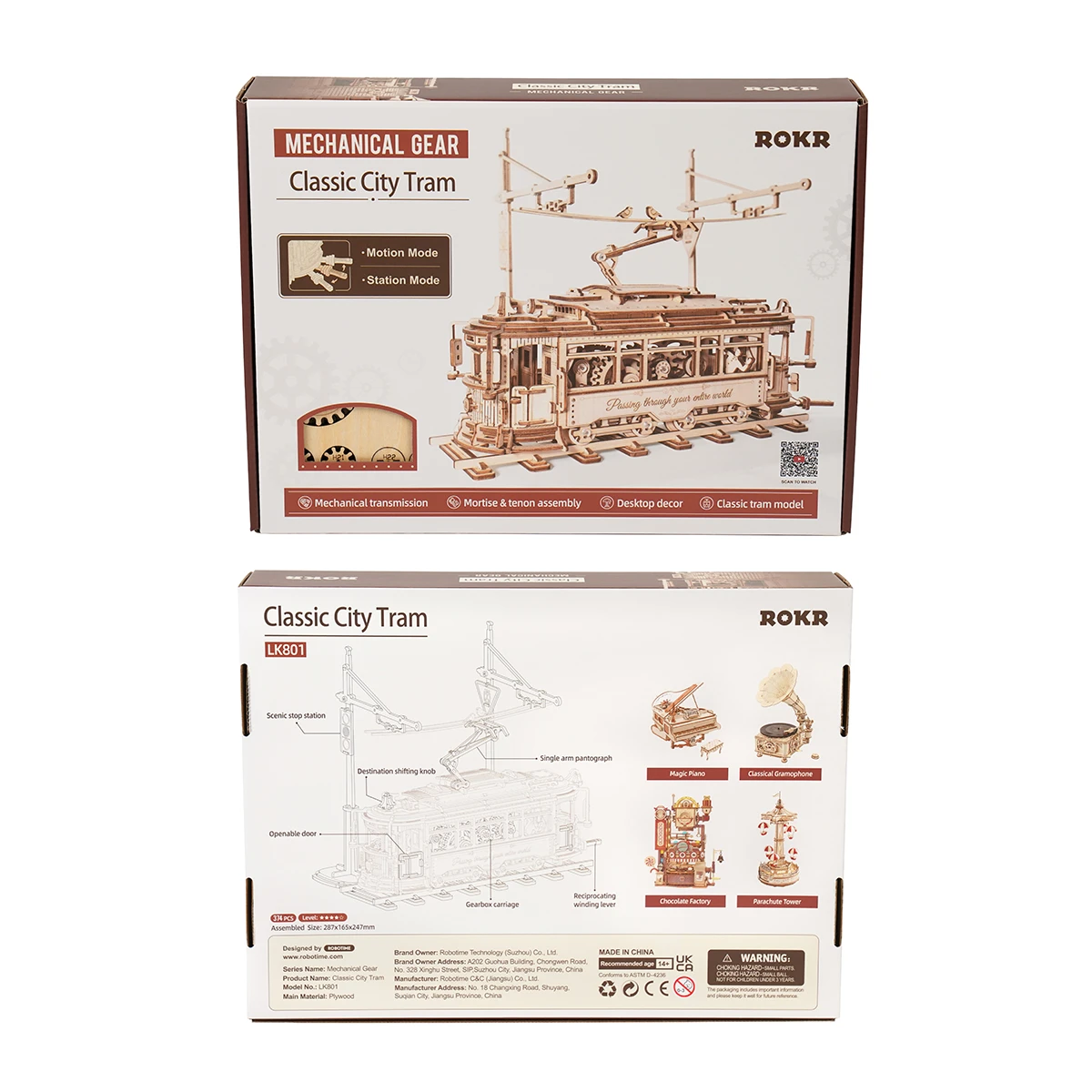 ROKR Classic City Tram LK801 scatola di imballaggio e istruzioni