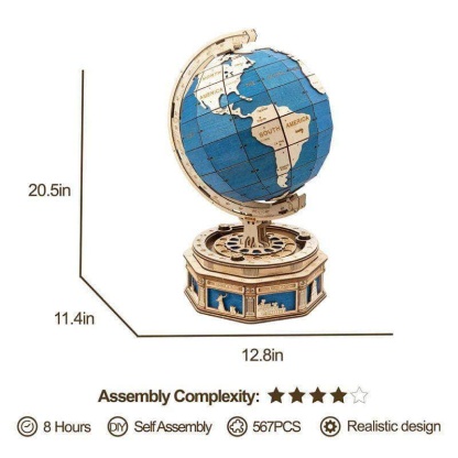 ROKR The Globe ST002 taille graphique montrant 20,5 pouces de hauteur et 12,8 pouces de largeur
