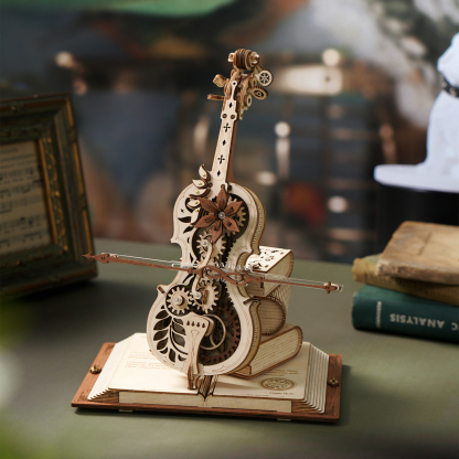 ROKR Symphony of Gorgeous Dreams AMK63M natural wood violin music box display