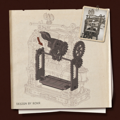 ROKR Classic Printing Press LK602 design sketchbook with press blueprint