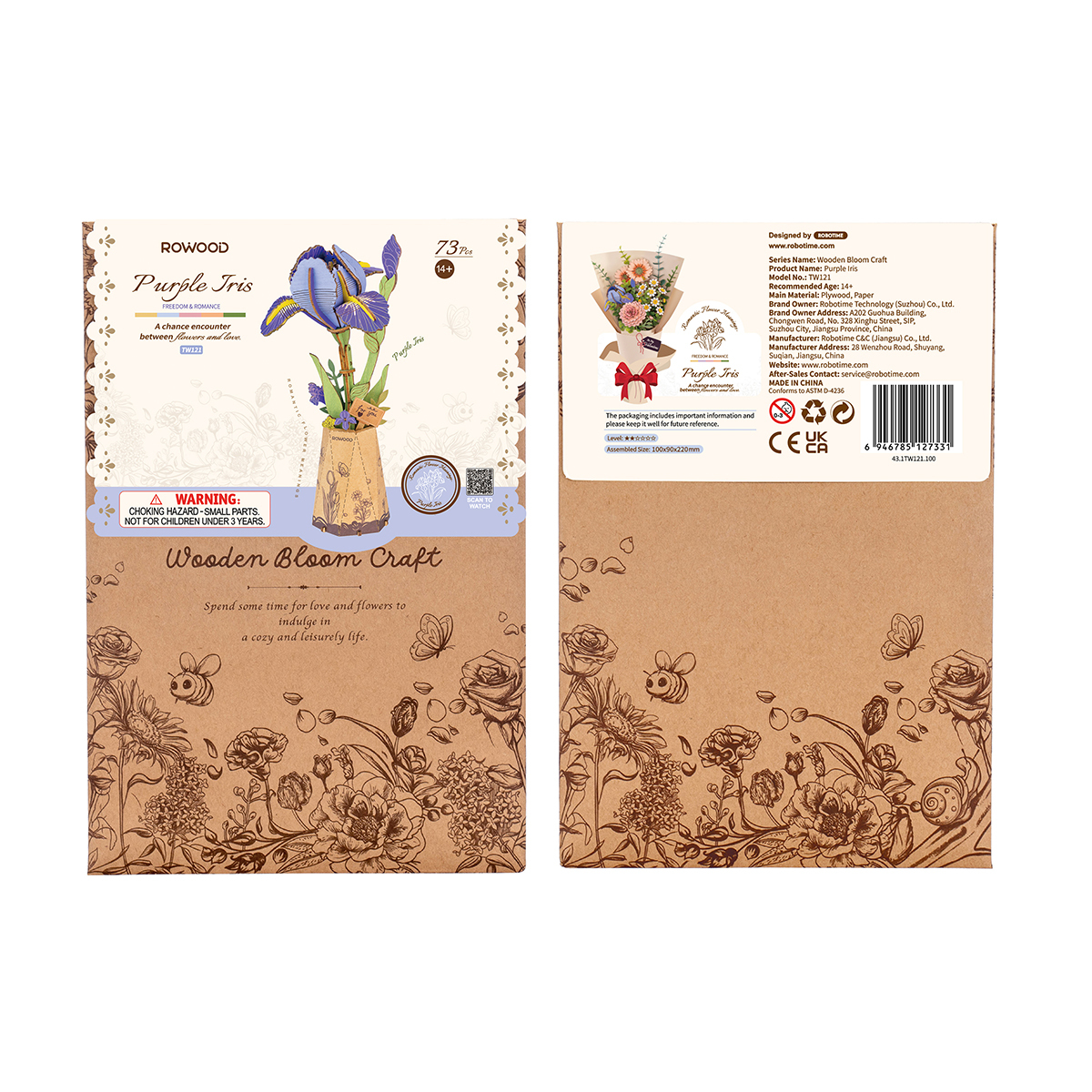 Pink Dahlia TW131 package front and back with wooden flower model