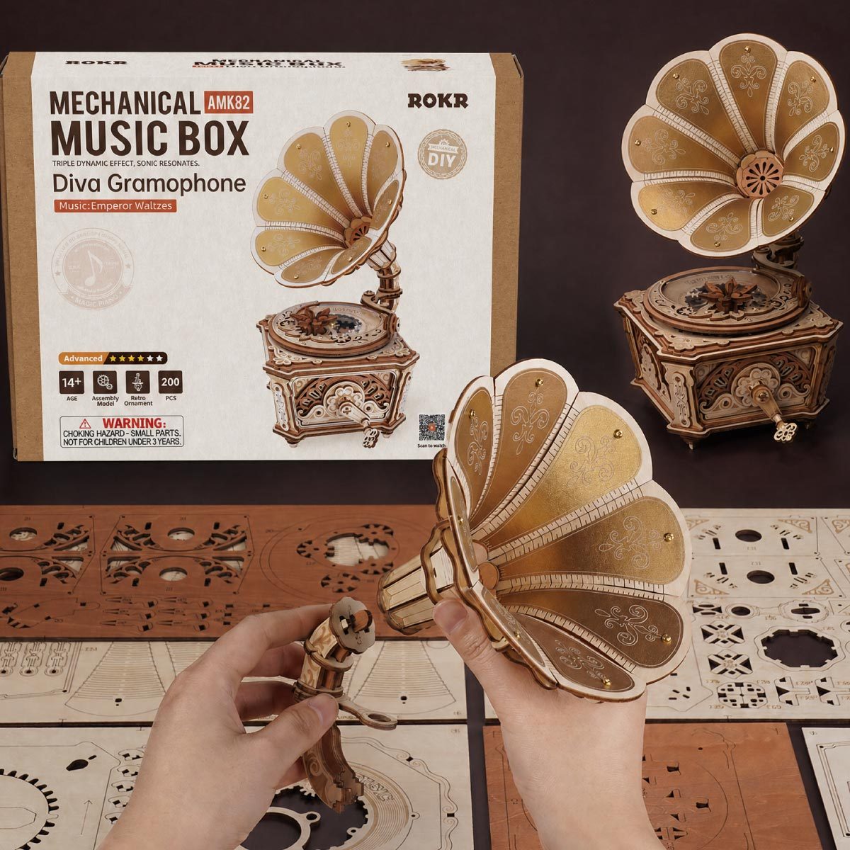 ROKR Diva Gramophone AMK82 - Wooden Music Box Model
