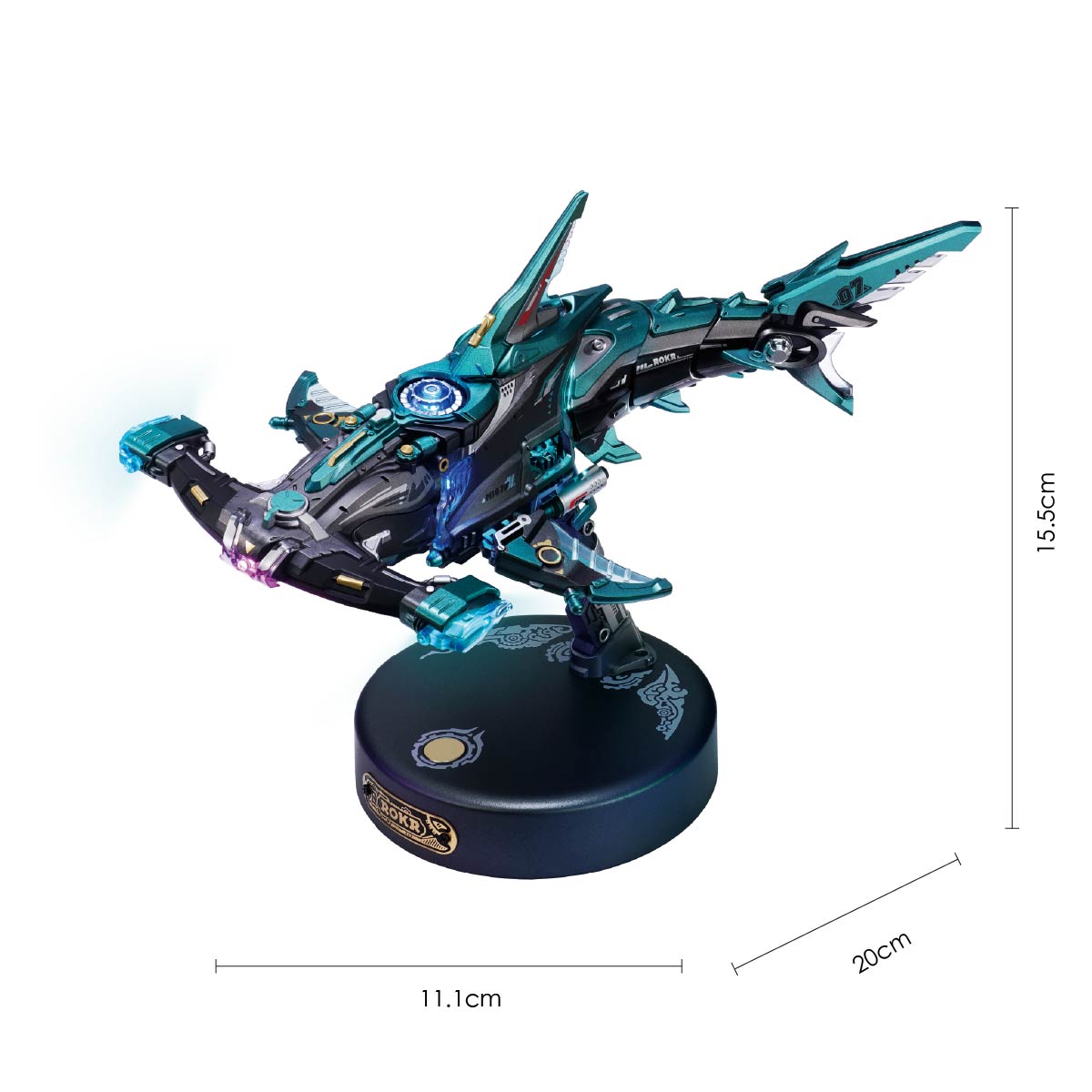 Hammerhead Shark MI07 size graphic showing 11.1cm length, 10cm width, and 8.5cm height