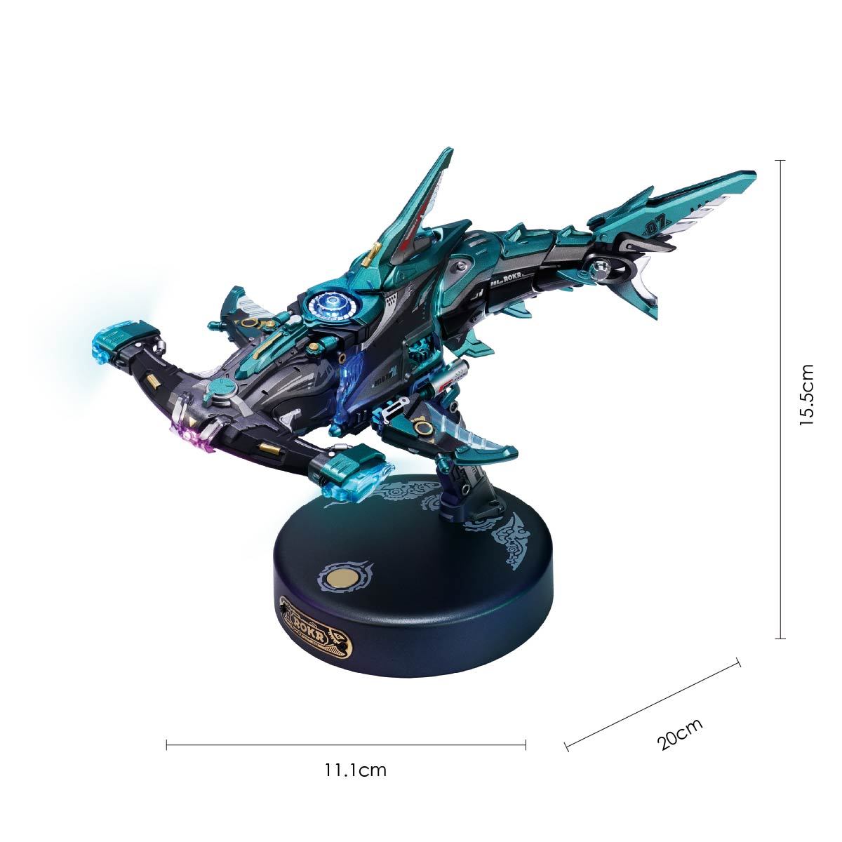 Hammerhead Shark MI07 size graphic showing 11.1cm length, 10cm width, and 8.5cm height