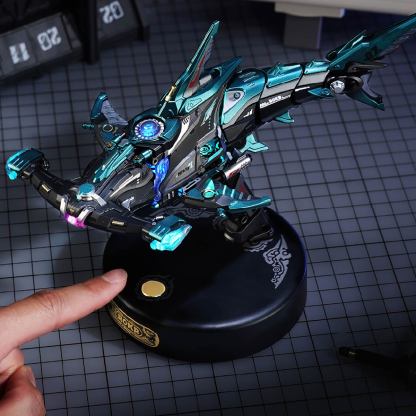 Hammerhead Shark MI07 model on black display base in hand