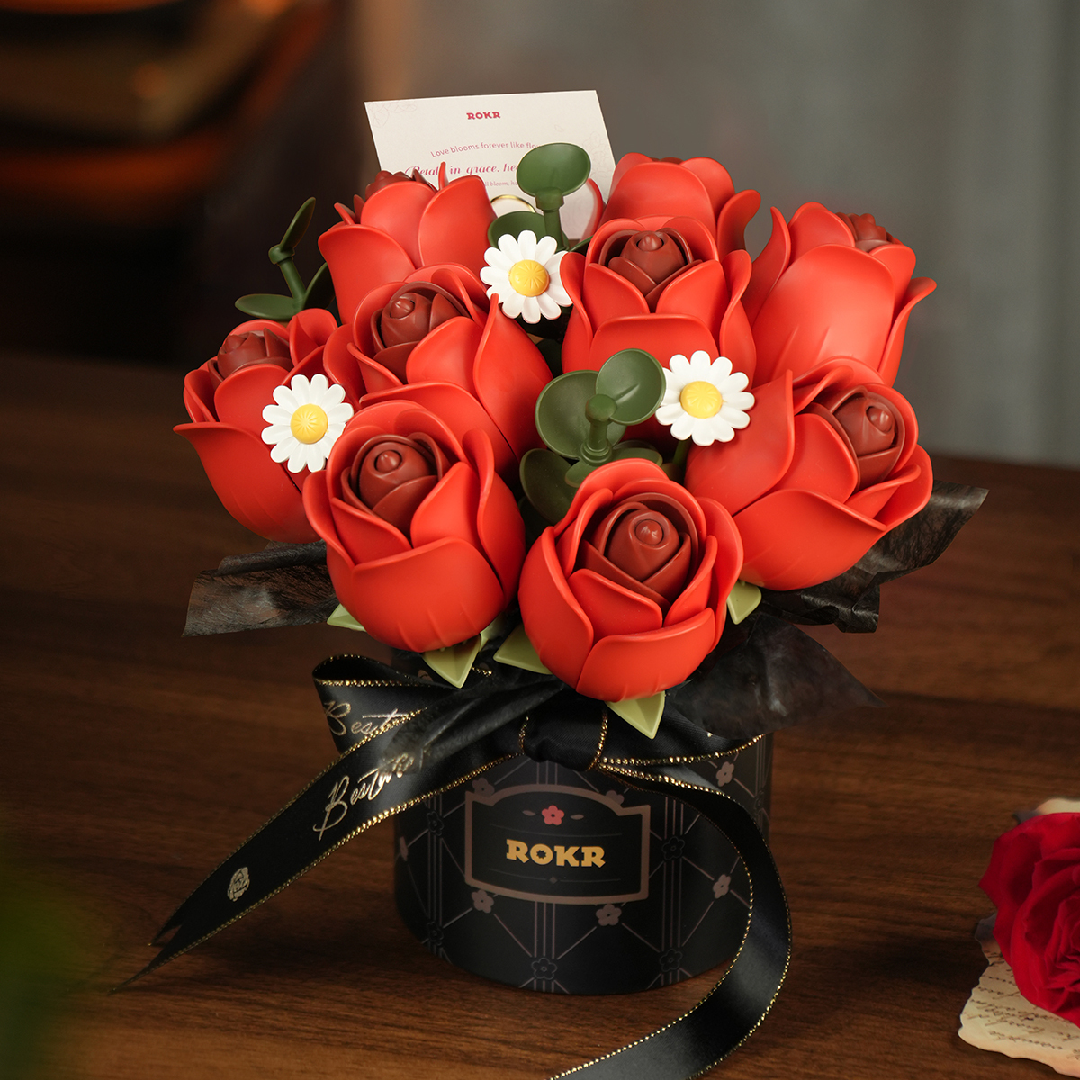 ROKR Red Rose Bouquet AF02J DIY flower bouquet on black base