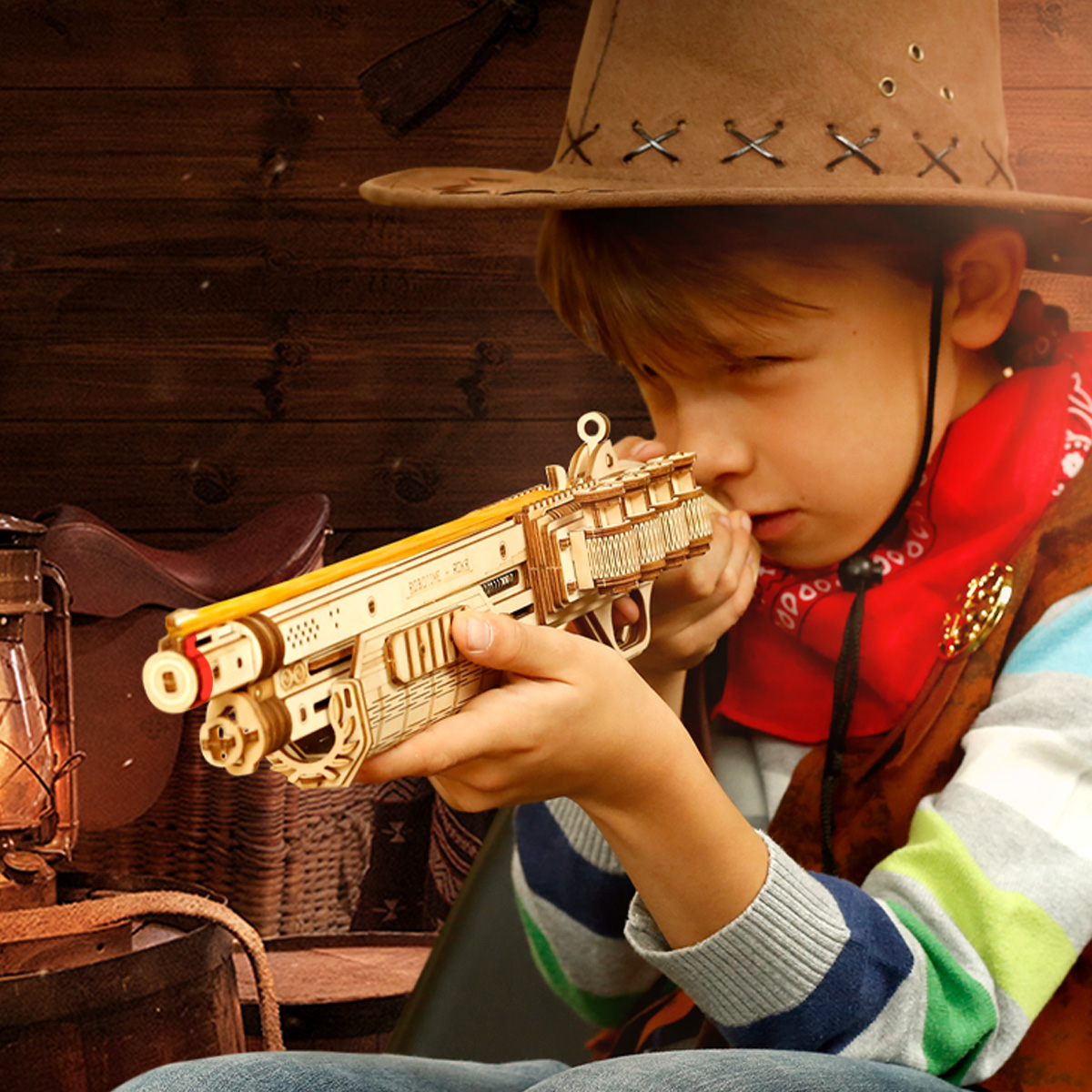 ROKR Terminator M870 LQ501 child aiming wooden shotgun model