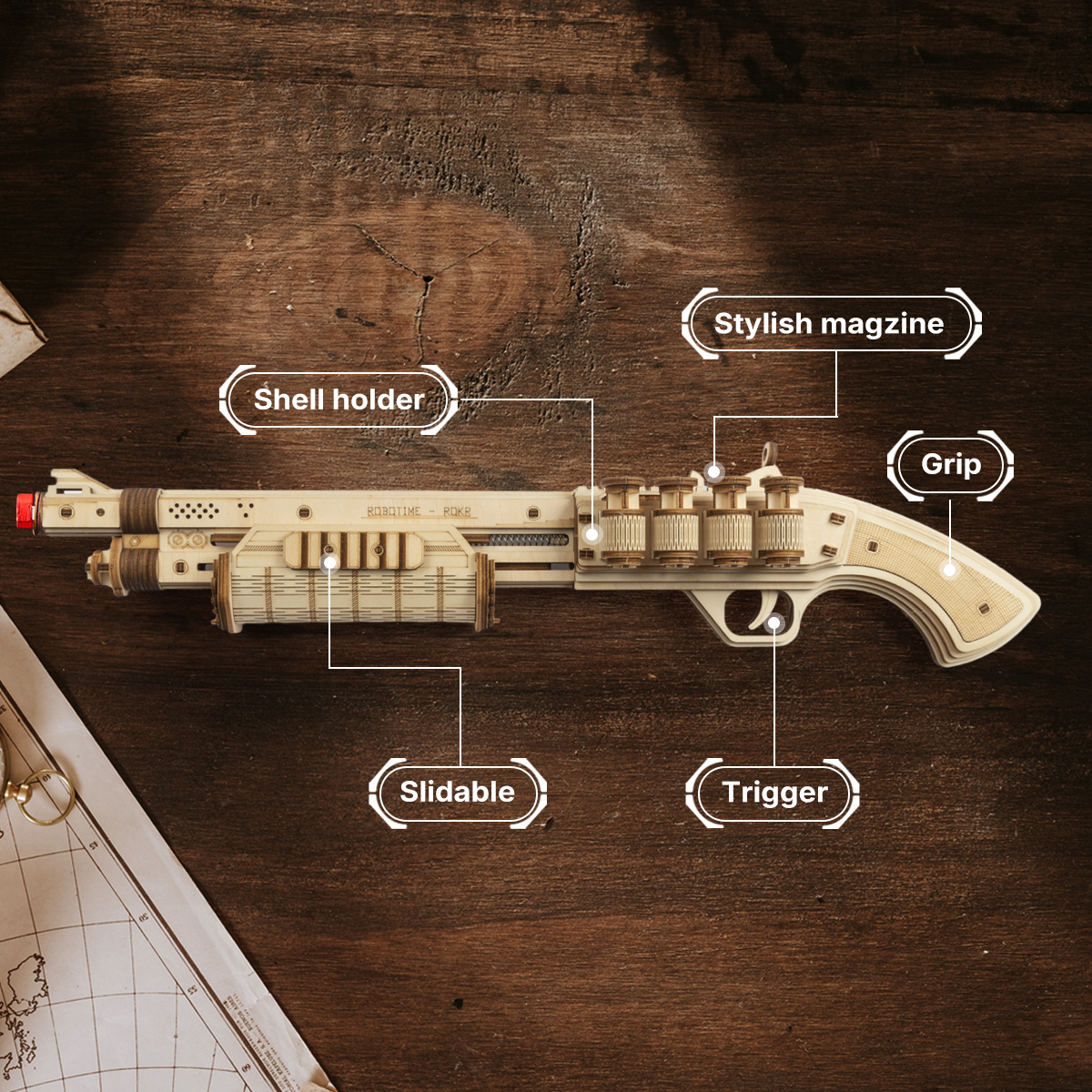 ROKR Terminator M870 LQ501 labeled parts diagram with slide and trigger