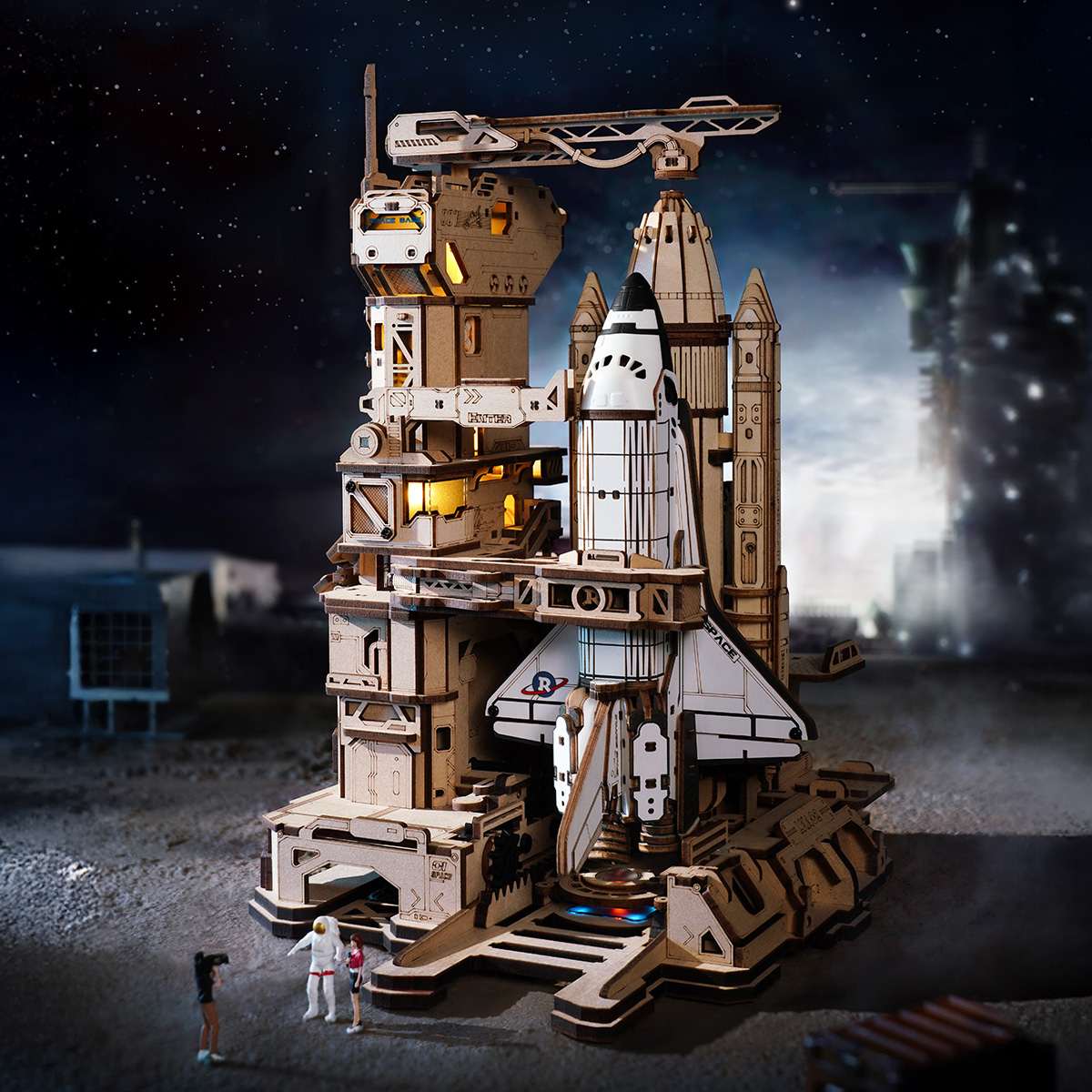 ROKR Space Shuttle LKA02 wooden 3D puzzle launch tower model