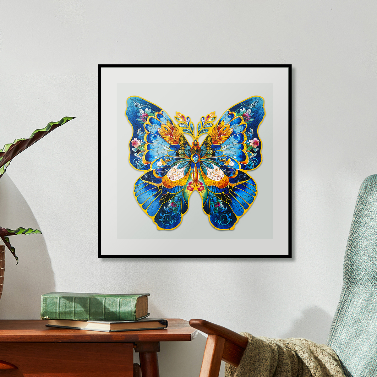 Rowood Morpho Helena wooden jigsaw puzzle framed as butterfly wall decor