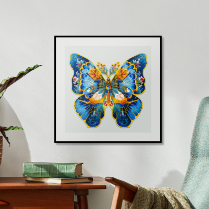Rowood Morpho Helena wooden jigsaw puzzle framed as butterfly wall decor